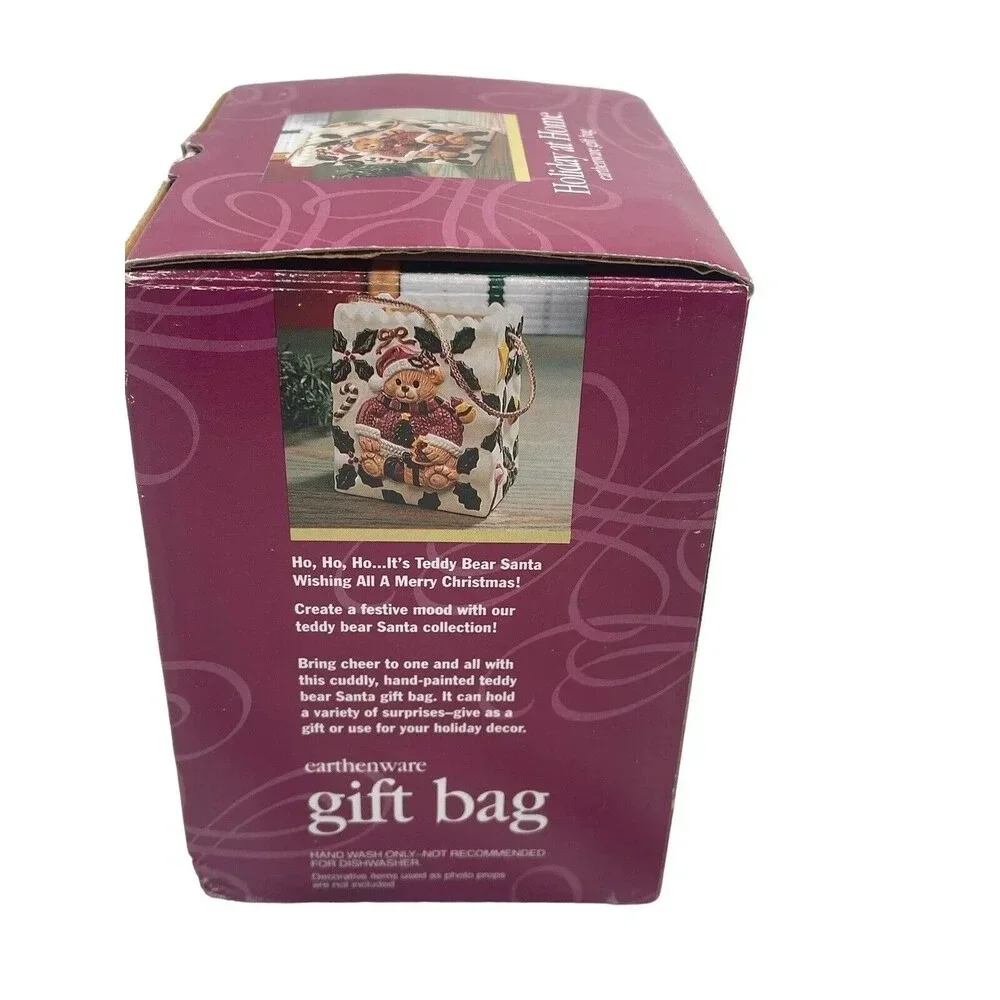 Teddy Bear Dressed As Santa Porcelain Bag Figurine With Box